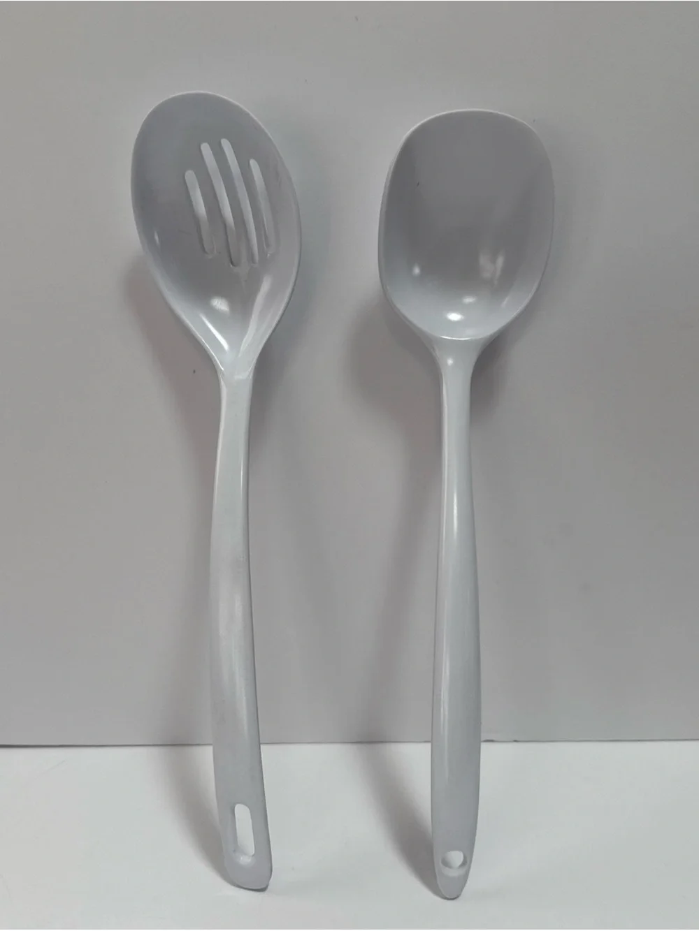 White melamine Slotted and Solid Serving Spoon lot of 2 VTG renowned. High temp